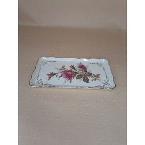 Vintage Porcelain Royal Sealy Japan Rose Floral Dish Trinket Tray, Candle Tray